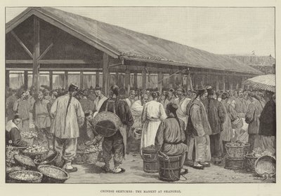 Čínské skici, trh v Šanghaji od William Barnes Wollen