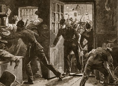 Boj u Ennis mezi National Leaguers a policií, 1886, ilustrace z 