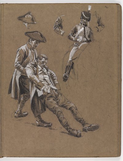 Studie k olejomalbě od Williama Barnse Wollena, ?Bitva u Lexingtonu 1775? od William Barnes Wollen