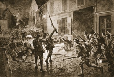 Coldstream Guards v Landrecies, srpen 1914 od William Barnes Wollen