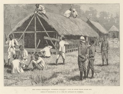 Expedice Lushai, Goorkhas staví chatrč pro uložení své náhradní sady od William Barnes Wollen