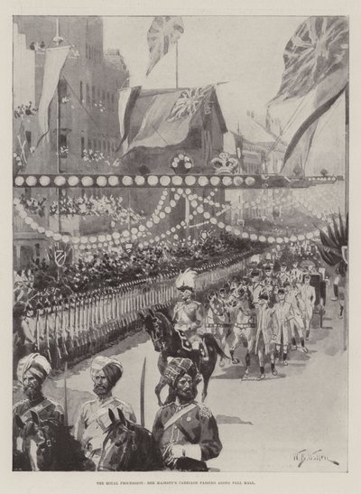 Královský průvod, kočár Jejího Veličenstva procházející podél Pall Mall od William Barnes Wollen