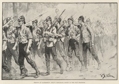 Vojska na Aldershot, těžký pochodový řád v horkém počasí od William Barnes Wollen