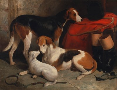 Pár foxhoundů s teriérem, majetek lorda Henryho Bentincka od William Barraud