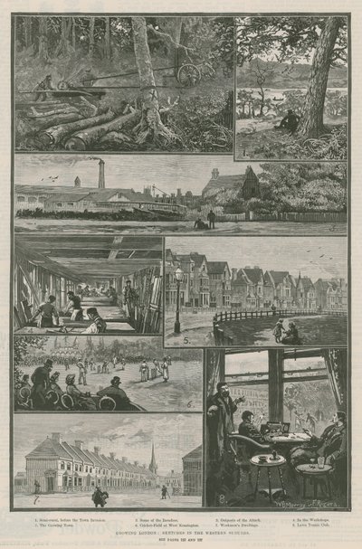 Rostoucí Londýn; skici na západním předměstí od William Bazett Murray