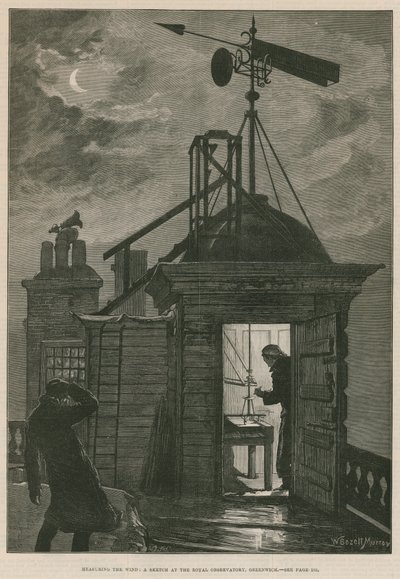 Měření větru; Skica na Royal Observatory, Greenwich (rytina) od William Bazett Murray