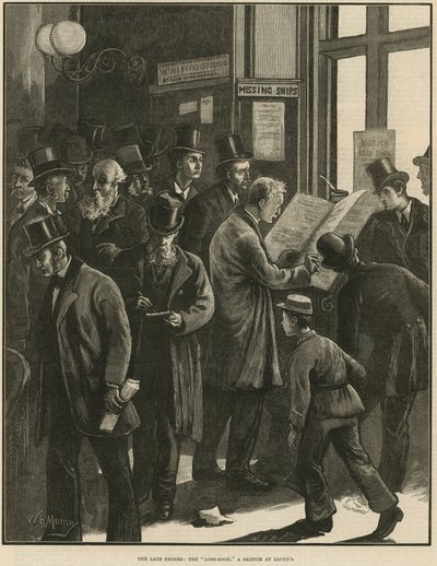 Pozdní bouře: „kniha ztrát“, skica v Lloyds (rytina) od William Bazett Murray