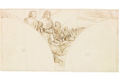 Skica pro nástěnnou malbu ve Wallington Hall (tuš a tužka na papíře (nalepeno na kartě)) od William Bell Scott