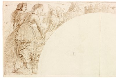 Skica pro nástěnnou malbu ve Wallington Hall (tuš a tužka na papíře (nalepeno na kartě)) od William Bell Scott