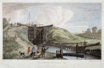 Dvojitý zdymadlo Dudgrove nad Lechlade, Thames a Severn Canal, 1814 od William Bernard Cooke