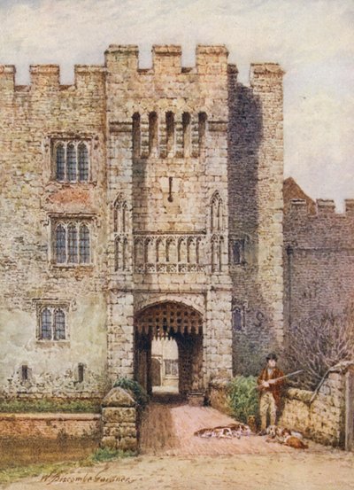 Vstup do hradu Hever (barevná litografie) od William Biscombe Gardner