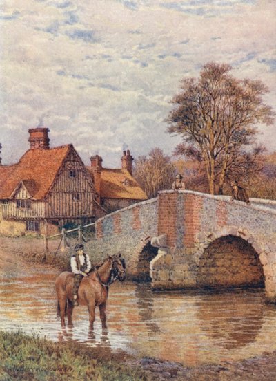 Eynsfordský most na řece Darent (barevná litografie) od William Biscombe Gardner