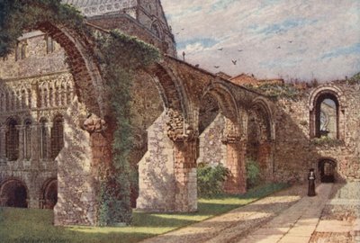 Zřícenina ošetřovny, katedrála v Canterbury (barevná litografie) od William Biscombe Gardner