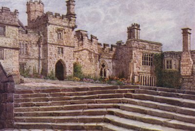 Dolní nádvoří, Haddon Hall (barevné lito) od William Biscombe Gardner
