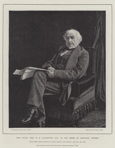 Správný ctihodný W E Gladstone, MP, ve svém pokoji v Downing Street od William Biscombe Gardner