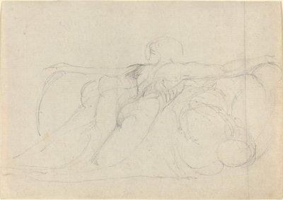 Muž viděný zezadu, stoupající na oblacích od William Blake