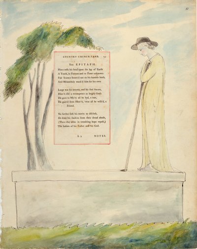 Pastýř čtecí epitaf z Elegie napsané na hřbitově z „Básně Thomase Graye“, vydané v letech 1797-98 (akvarel a černý inkoust na papíře) od William Blake
