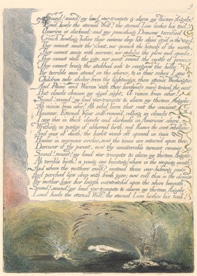 Amerika. Proroctví, deska 11, Zvuk! Zvuk! Mé hlasité válečné trubky.... od William Blake