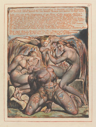„A v Beulah bylo slyšet veliké bědování...“; závěrečná viněta ke kapitole 1 (tabule 25) od William Blake