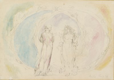 Beatrice a Dante v Blížencích, uprostřed koulí plamene, 1825-1827 od William Blake
