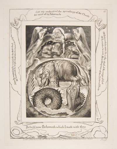 Behemoth a Leviathan, z ilustrací Knihy Job, 1825-26. od William Blake