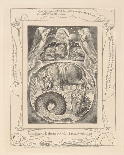 Kniha Job, deska 15, Behemoth a Leviatan od William Blake