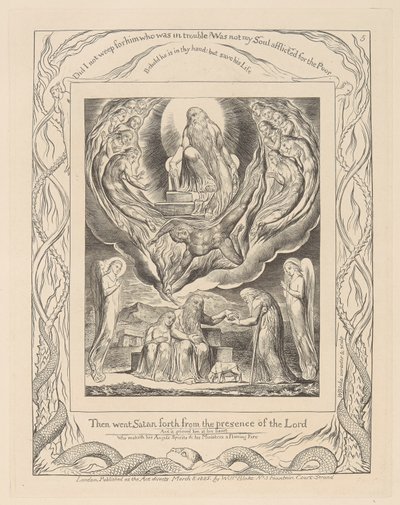 Kniha Job, deska 5, Satan vycházející z přítomnosti Páně a Jobova dobročinnost od William Blake