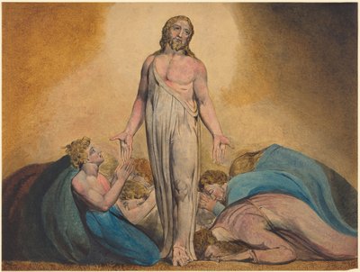 Kristus zjevující se učedníkům po zmrtvýchvstání, asi 1795 (tisk akvarelem a temperou) od William Blake