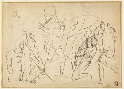 klasický boj (recto); Náčrt mužského aktu (verze) od William Blake