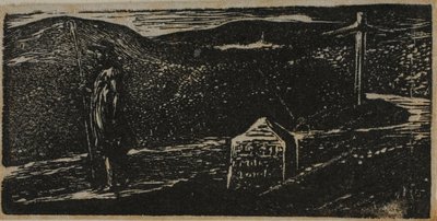 Colinetova cesta: z Vergiliových pastýřských listů: Milník označený LXII míle do Londýna od William Blake