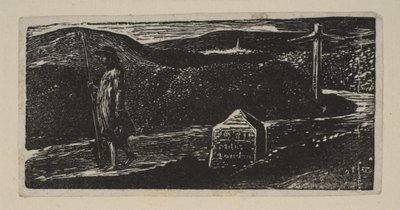 Colinets Journey, milník označený LXII Miles to London, od Thorntons Pastorals of V..., 1821. od William Blake