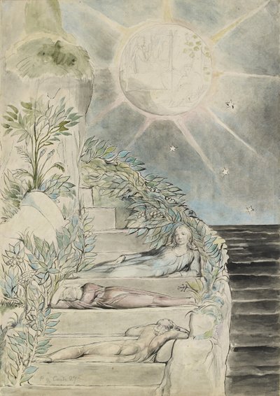 Dante a Statius spí, Virgil se dívá od William Blake