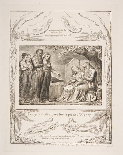 Job přijímá charitu, z ilustrací Knihy Job, 1825-26. od William Blake