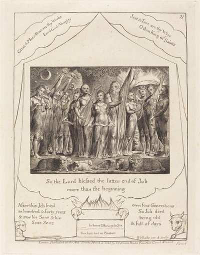 Job a jeho manželka obnoveni k prosperitě, 1825. od William Blake