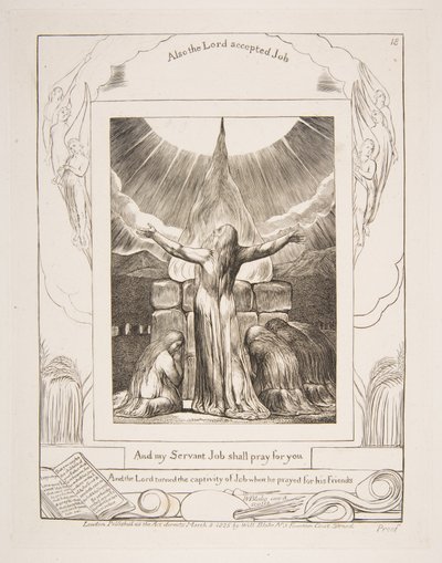 Jobsova oběť, z ilustrací Knihy Job, 1825-26. od William Blake
