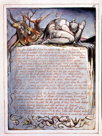 "Over the Hills", deska 16 z knihy "Amerika, proroctví od William Blake