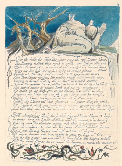 „Nad kopci, údolími a městy zuří divoké rudé plameny...“ (Tabule 18) od William Blake