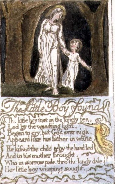 S.124-1950.pt13 The Little Boy Found: plate 13 from Songs of Innocence and of Experience (kopie R) c.1802-08 (lept, inkoust a akvarel) od William Blake