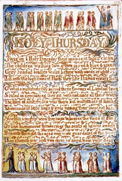 S.125-1950.pt19 Zelený čtvrtek: deska 19 z Songs of Innocence and of Experience (kopie AA) c.1815-26 (lept, inkoust a akvarel) od William Blake