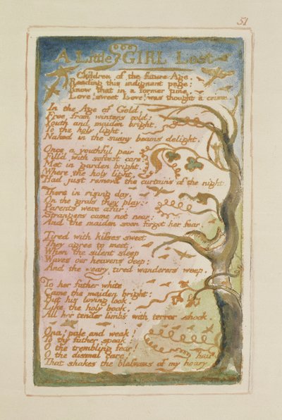 P.125-1950.pt51 Ztracené děvčátko: deska 51 ze Zpěvů nevinnosti a zkušenosti (kopie AA) kolem 1815-26 (lept, tuš a čb) od William Blake