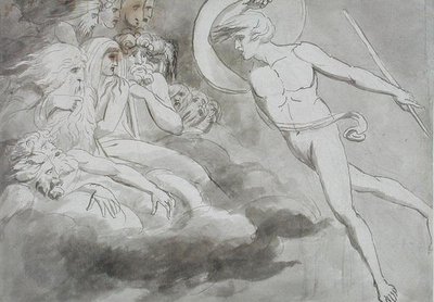 Satan se blíží k soudu chaosu od William Blake