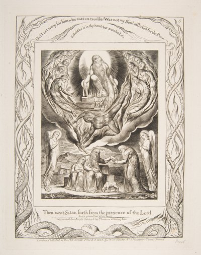 Satan vycházející z přítomnosti Páně, z ilustrací Knihy Job, 1825-26. od William Blake