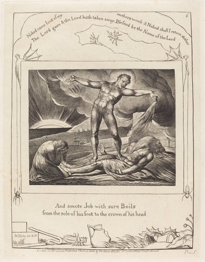 Satan Smiting Job s vaří od William Blake