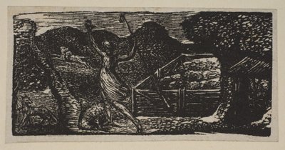 Shepherd Chases Away Away a Wolf z Thorntons Pastorals of Virgil, 1821. od William Blake