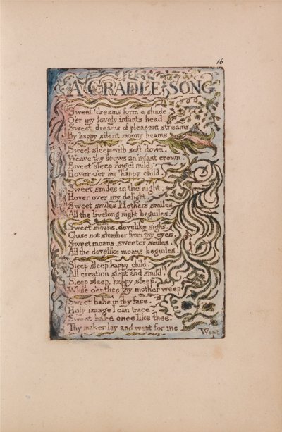 Písně nevinnosti a zkušeností, deska 16, píseň kolébky (Bentley 16) od William Blake