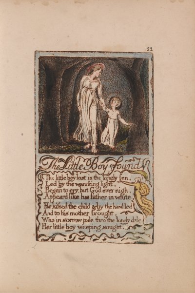 Písně nevinnosti a zkušeností, talíř 22, Malý chlapec nalezen (Bentley 14) od William Blake