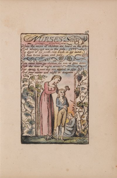Písně nevinnosti a zkušeností, deska 49, píseň ošetřovatelů (Bentley 38) od William Blake