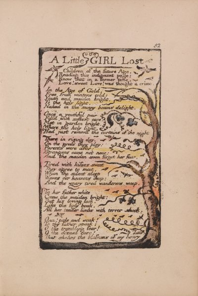 Písně o nevinnosti a zkušenosti, deska 52, Ztracená holčička (Bentley 51) od William Blake