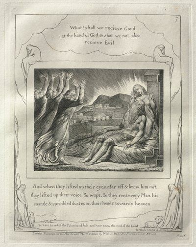Kniha Job: č. 7, A když z dálky pozdvihli oči a nepoznali ho, pozvedli hlas a plakali od William Blake