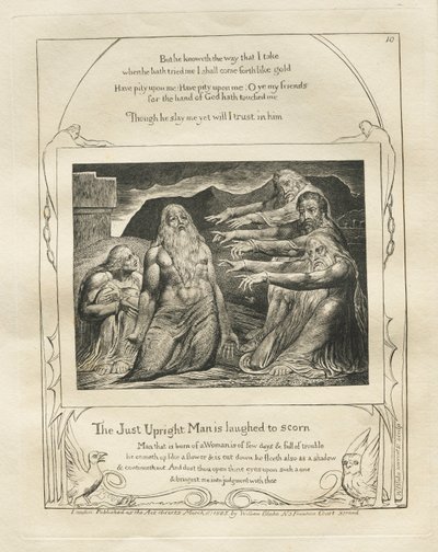 Kniha Job: Pl. 10, Spravedlivý muž se vysmívá k opovržení, 1825. od William Blake
